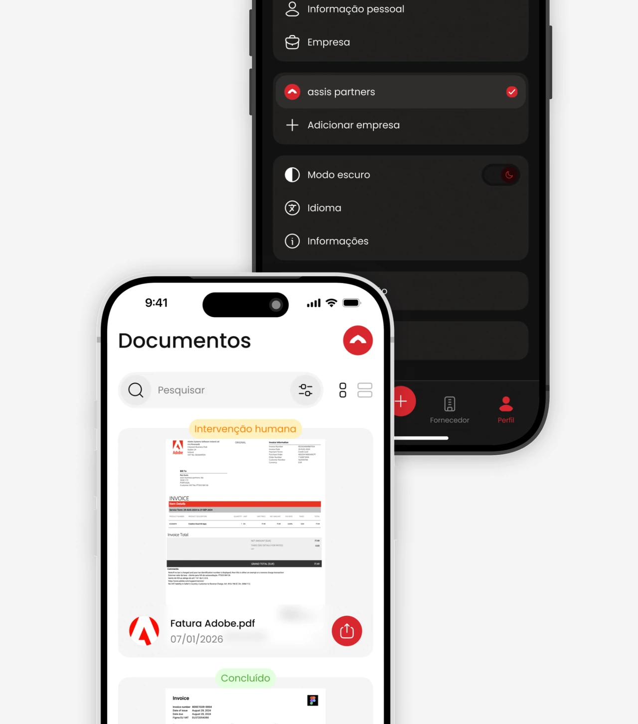 App undoc mobile no ecr&atilde; de documentos, com faturas e recibos de vencimento